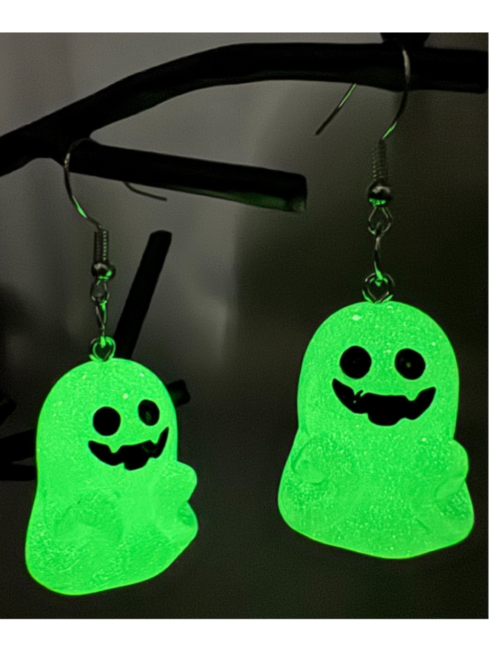 Holloween Glow In The Dark Dangle Cute Happy Festive Smiling Ghost Earrings
